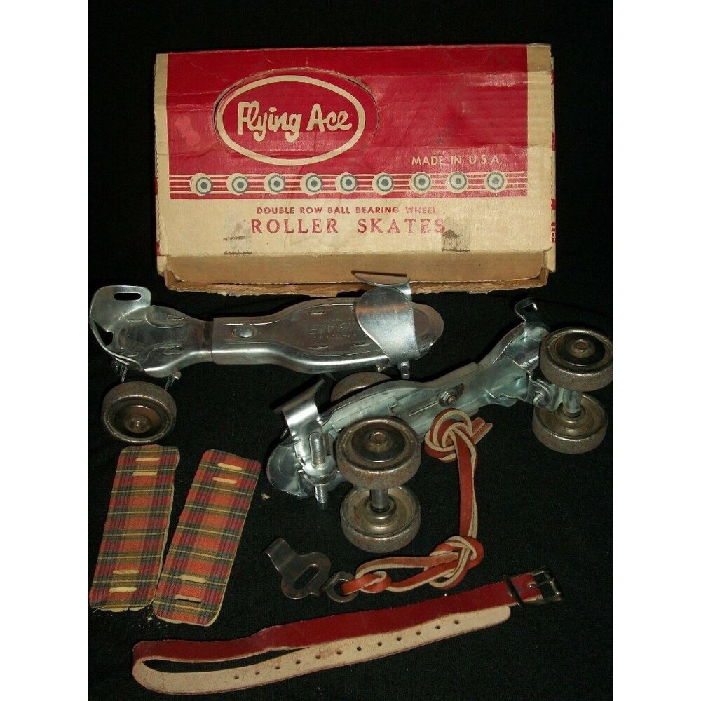 Flying Ace Moen & Patton Inc Vintage Steel Roller Skates Adjustable Key NOS Box